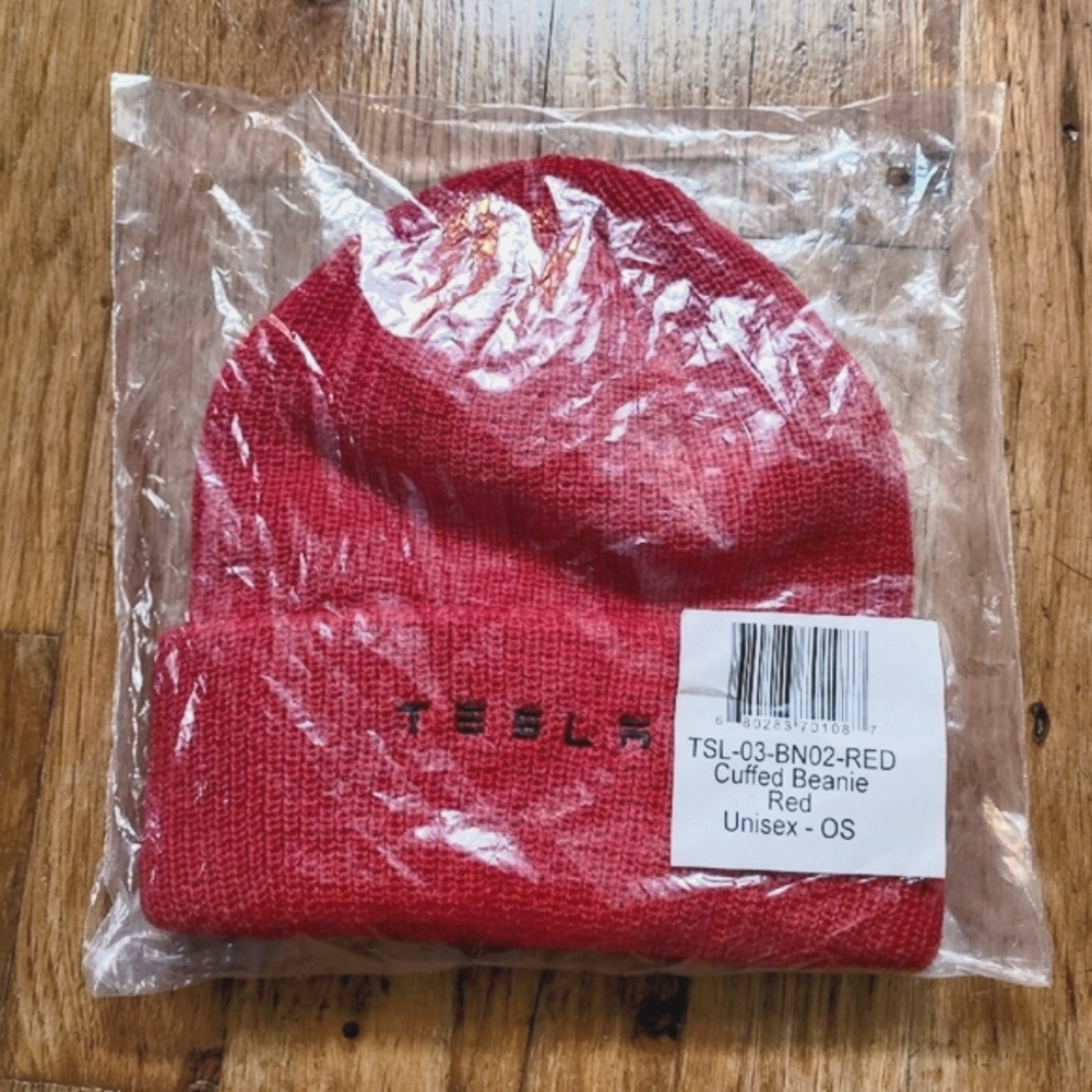 NWT Tesla Red Cuffed Beanie